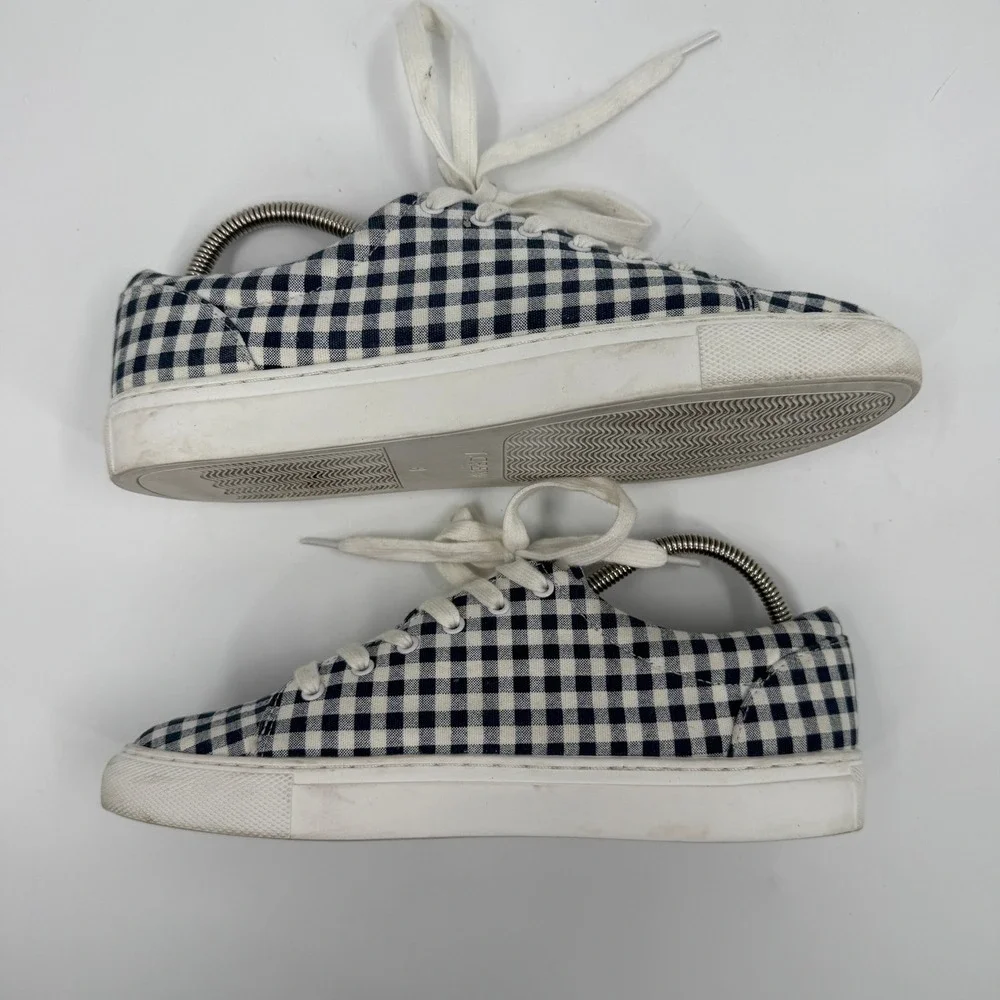 J.Crew Gingham Low Top‎ Sneaker Womens 8 Navy White Checkered BG338 Lace Up
